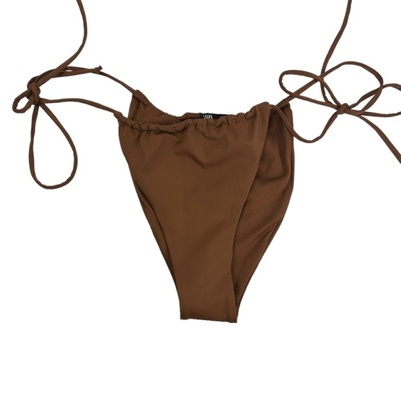 Zara Other - Zara String Bikini Bottom Brown Stretchy Adjustable Ties Size L New Without Tag